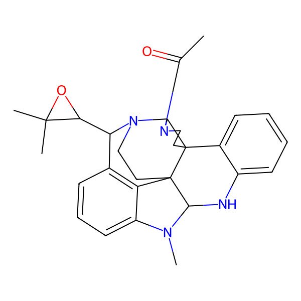 2D Structure of 1-[(2S,6R,14R,22R,25S)-25-(3,3-dimethyloxiran-2-yl)-15-methyl-1,3,13,15-tetrazaheptacyclo[18.4.1.02,6.06,22.07,12.014,22.016,21]pentacosa-7,9,11,16,18,20-hexaen-3-yl]ethanone