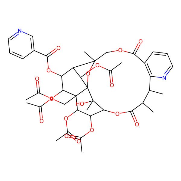 2D Structure of [(1S,3S,13R,14S,17R,18R,19R,20R,21S,22R,23R,24R,25S)-18,19,21,24-tetraacetyloxy-20-(acetyloxymethyl)-25-hydroxy-3,13,14,25-tetramethyl-6,15-dioxo-2,5,16-trioxa-11-azapentacyclo[15.7.1.01,20.03,23.07,12]pentacosa-7(12),8,10-trien-22-yl] pyridine-3-carboxylate
