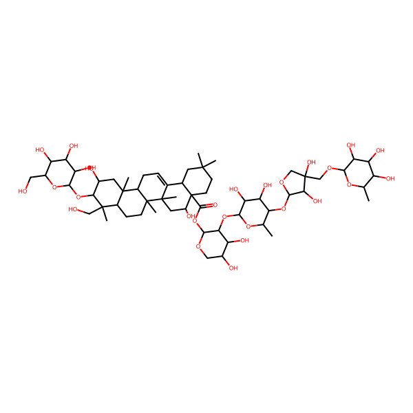2D Structure of [3-[5-[3,4-Dihydroxy-4-[(3,4,5-trihydroxy-6-methyloxan-2-yl)oxymethyl]oxolan-2-yl]oxy-3,4-dihydroxy-6-methyloxan-2-yl]oxy-4,5-dihydroxyoxan-2-yl] 5,11-dihydroxy-9-(hydroxymethyl)-2,2,6a,6b,9,12a-hexamethyl-10-[3,4,5-trihydroxy-6-(hydroxymethyl)oxan-2-yl]oxy-1,3,4,5,6,6a,7,8,8a,10,11,12,13,14b-tetradecahydropicene-4a-carboxylate