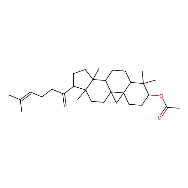 2D Structure of [(1S,3R,6S,8R,11S,12S,15R,16R)-7,7,12,16-tetramethyl-15-(6-methylhepta-1,5-dien-2-yl)-6-pentacyclo[9.7.0.01,3.03,8.012,16]octadecanyl] acetate