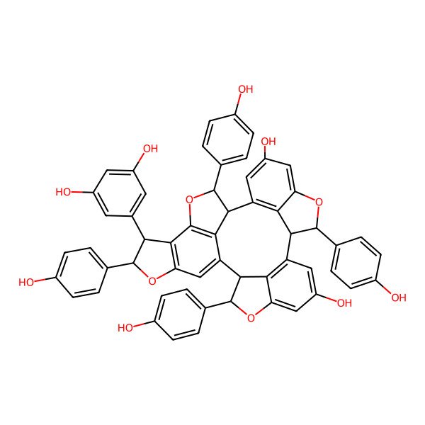 2D Structure of 23-(3,5-Dihydroxyphenyl)-3,11,19,24-tetrakis(4-hydroxyphenyl)-4,12,20,25-tetraoxaoctacyclo[16.9.1.12,5.110,13.021,28.022,26.09,30.017,29]triaconta-1(27),5,7,9(30),13,15,17(29),21(28),22(26)-nonaene-7,15-diol