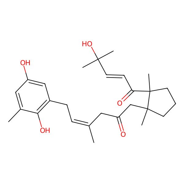 2D Structure of (E)-6-(2,5-dihydroxy-3-methylphenyl)-1-[(1R,2R)-2-[(E)-4-hydroxy-4-methylpent-2-enoyl]-1,2-dimethylcyclopentyl]-4-methylhex-4-en-2-one