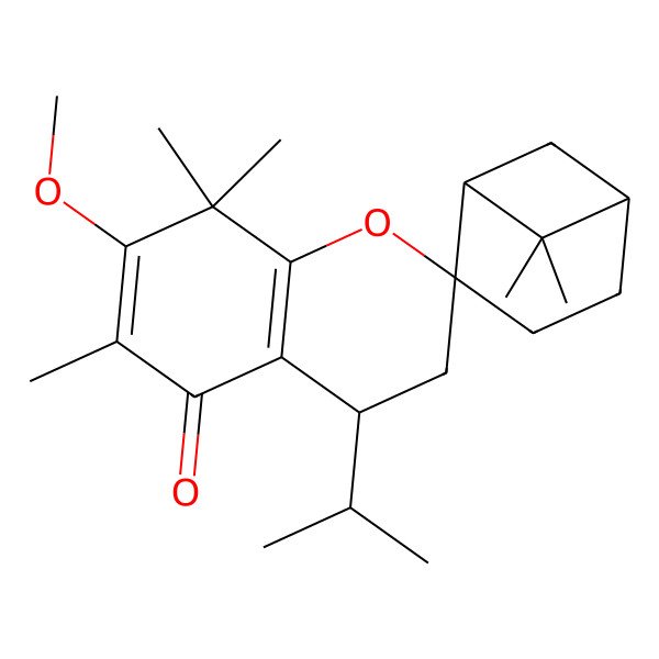 2D Structure of (1'R,2R,4S,5'S)-7-methoxy-6,6',6',8,8-pentamethyl-4-propan-2-ylspiro[3,4-dihydrochromene-2,2'-bicyclo[3.1.1]heptane]-5-one