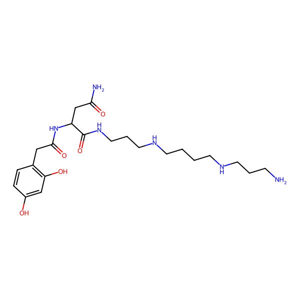 2D Structure of (2R)-N-[3-[4-(3-aminopropylamino)butylamino]propyl]-2-[[2-(2,4-dihydroxyphenyl)acetyl]amino]butanediamide