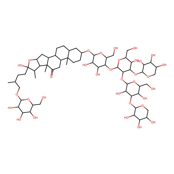 2D Structure of 16-[5-[3-[3,5-Dihydroxy-6-(hydroxymethyl)-4-(3,4,5-trihydroxyoxan-2-yl)oxyoxan-2-yl]oxy-5-hydroxy-6-(hydroxymethyl)-4-(3,4,5-trihydroxyoxan-2-yl)oxyoxan-2-yl]oxy-3,4-dihydroxy-6-(hydroxymethyl)oxan-2-yl]oxy-6-hydroxy-7,9,13-trimethyl-6-[3-methyl-4-[3,4,5-trihydroxy-6-(hydroxymethyl)oxan-2-yl]oxybutyl]-5-oxapentacyclo[10.8.0.02,9.04,8.013,18]icosan-10-one
