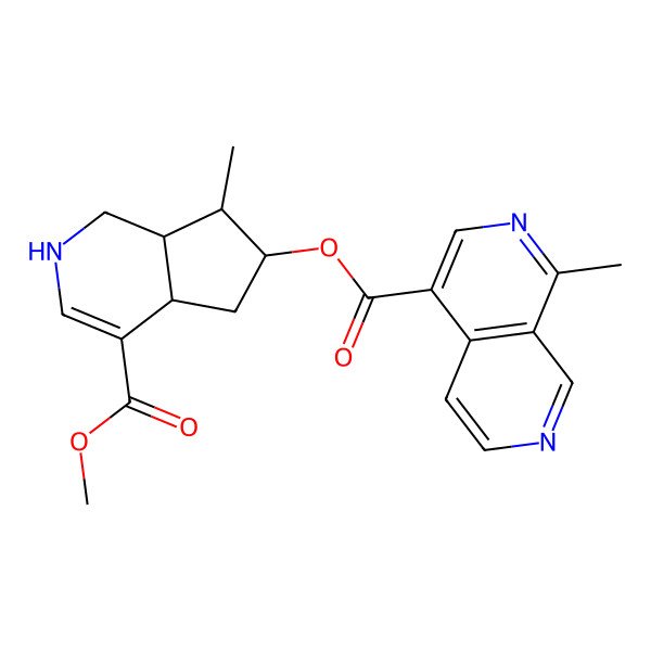2D Structure of (4-methoxycarbonyl-7-methyl-2,4a,5,6,7,7a-hexahydro-1H-cyclopenta[c]pyridin-6-yl) 1-methyl-2,7-naphthyridine-4-carboxylate