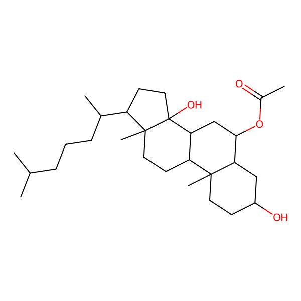 2D Structure of [3,14-Dihydroxy-10,13-dimethyl-17-(6-methylheptan-2-yl)-1,2,3,4,5,6,7,8,9,11,12,15,16,17-tetradecahydrocyclopenta[a]phenanthren-6-yl] acetate