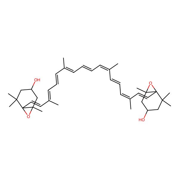2D Structure of (1R,3S,6S)-6-[(1E,3E,5E,7Z,9E,11E,13E,15Z,17E)-18-[(1S,4S,6R)-4-hydroxy-2,2,6-trimethyl-7-oxabicyclo[4.1.0]heptan-1-yl]-3,7,12,16-tetramethyloctadeca-1,3,5,7,9,11,13,15,17-nonaenyl]-1,5,5-trimethyl-7-oxabicyclo[4.1.0]heptan-3-ol
