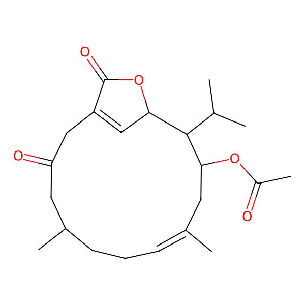 2D Structure of [(5S,8E,11R,12R,13R)-5,9-dimethyl-3,15-dioxo-12-propan-2-yl-14-oxabicyclo[11.2.1]hexadeca-1(16),8-dien-11-yl] acetate