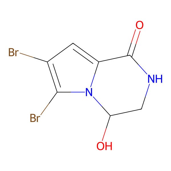 2D Structure of 6,7-dibromo-4-hydroxy-1H,2H,3H,4H-pyrrolo[1,2-a]pyrazin-1-one