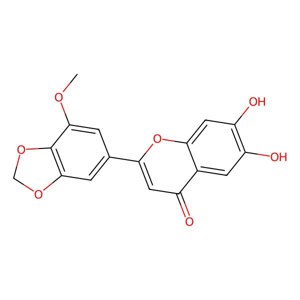 2D Structure of 6,7-Dihydroxy-2-(7-methoxy-1,3-benzodioxol-5-yl)chromen-4-one