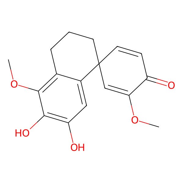 2D Structure of 6,7-dihydroxy-2',8-dimethoxyspiro[2,3-dihydro-1H-naphthalene-4,4'-cyclohexa-2,5-diene]-1'-one