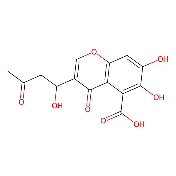 2D Structure of 6,7-Dihydroxy-3-(1-hydroxy-3-oxo-butyl)-4-oxo-chromene-5-carboxylic acid