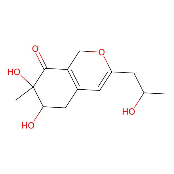 2D Structure of 6,7-dihydroxy-3-(2-hydroxypropyl)-7-methyl-5,6-dihydro-1H-isochromen-8-one
