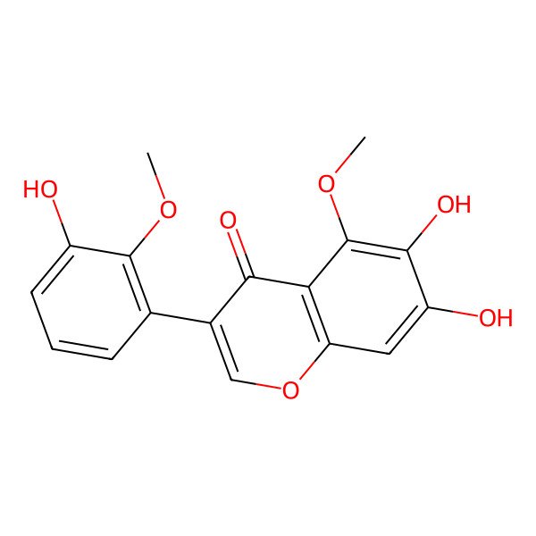 2D Structure of 6,7-Dihydroxy-3-(3-hydroxy-2-methoxyphenyl)-5-methoxychromen-4-one