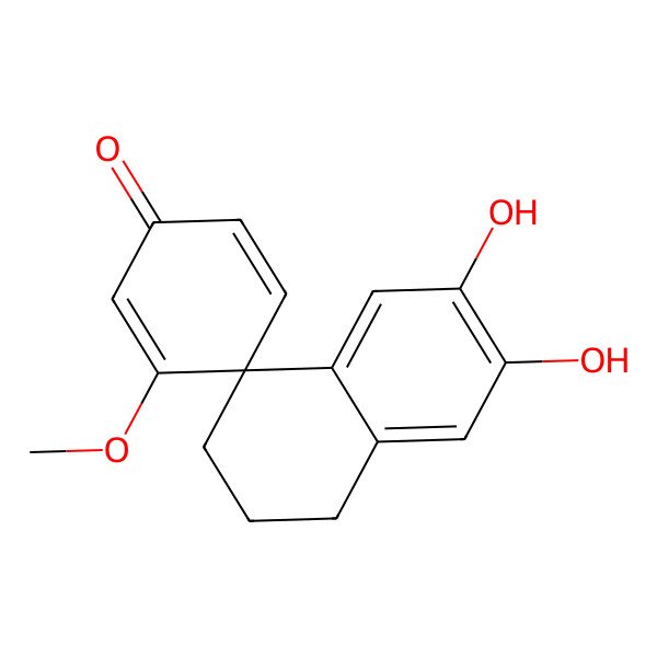 2D Structure of 6,7-dihydroxy-3'-methoxyspiro[2,3-dihydro-1H-naphthalene-4,4'-cyclohexa-2,5-diene]-1'-one