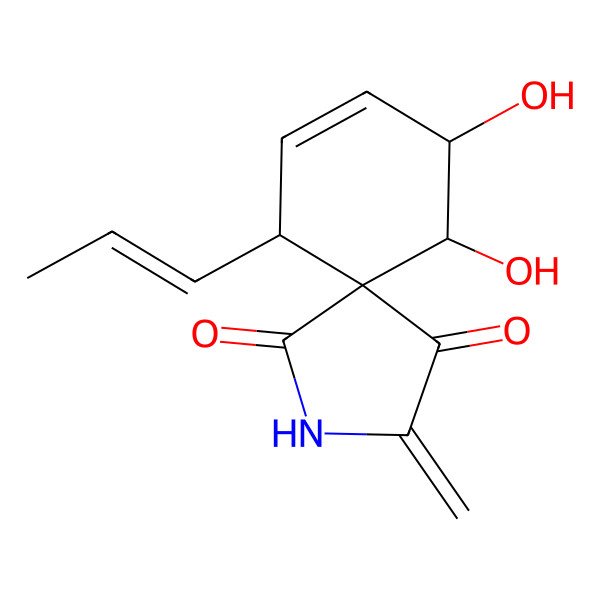 2D Structure of 6,7-Dihydroxy-3-methylidene-10-prop-1-enyl-2-azaspiro[4.5]dec-8-ene-1,4-dione