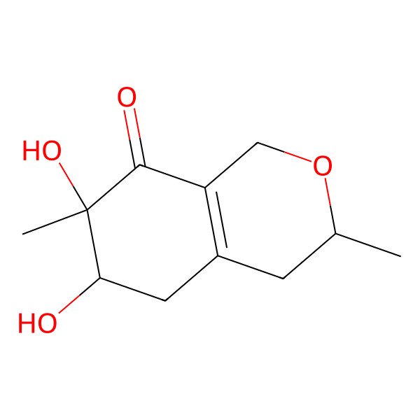 2D Structure of 6,7-dihydroxy-3,7-dimethyl-3,4,5,6-tetrahydro-1H-isochromen-8-one