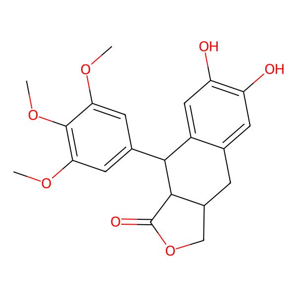 2D Structure of 6,7-dihydroxy-4-(3,4,5-trimethoxyphenyl)-3a,4,9,9a-tetrahydro-1H-benzo[f][2]benzofuran-3-one