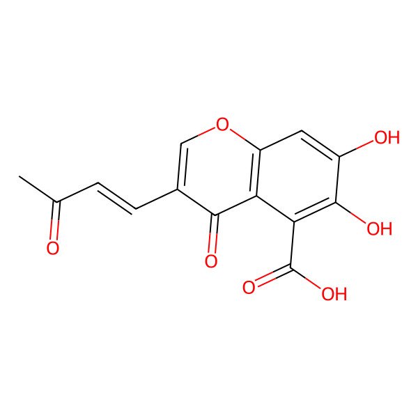 2D Structure of 6,7-Dihydroxy-4-oxo-3-(3-oxobut-1-enyl)chromene-5-carboxylic acid