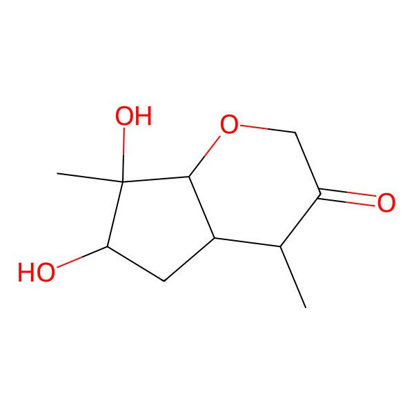 2D Structure of 6,7-dihydroxy-4,7-dimethyl-4a,5,6,7a-tetrahydro-4H-cyclopenta[b]pyran-3-one