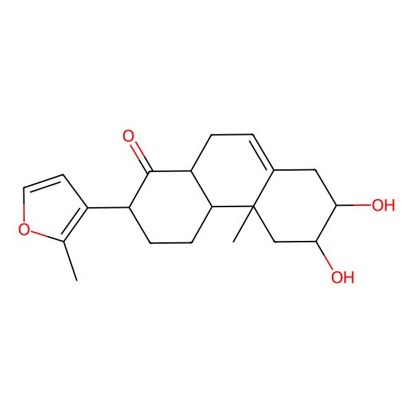 2D Structure of 6,7-Dihydroxy-4b-methyl-2-(2-methylfuran-3-yl)-2,3,4,4a,5,6,7,8,10,10a-decahydrophenanthren-1-one
