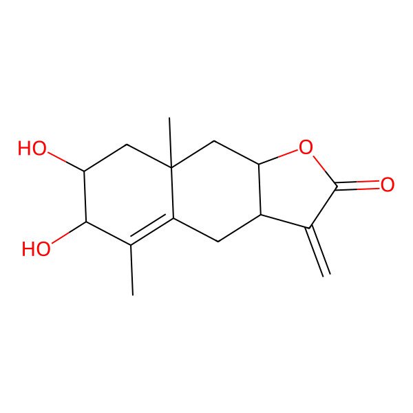 2D Structure of 6,7-dihydroxy-5,8a-dimethyl-3-methylidene-4,6,7,8,9,9a-hexahydro-3aH-benzo[f][1]benzofuran-2-one
