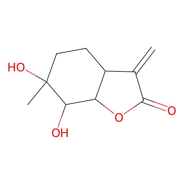 2D Structure of 6,7-dihydroxy-6-methyl-3-methylidene-4,5,7,7a-tetrahydro-3aH-1-benzofuran-2-one
