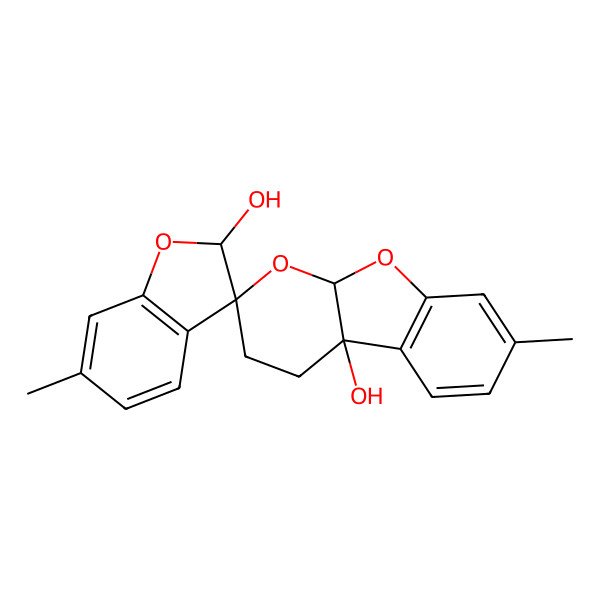 2D Structure of 6,7'-dimethylspiro[2H-1-benzofuran-3,2'-4,9a-dihydro-3H-pyrano[2,3-b][1]benzofuran]-2,4'a-diol