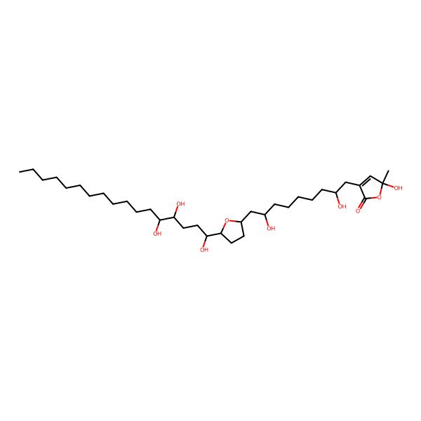 2D Structure of 3-[(2R,8R)-2,8-dihydroxy-9-[(2S,5S)-5-[(1S)-1,4,5-trihydroxyheptadecyl]oxolan-2-yl]nonyl]-5-hydroxy-5-methylfuran-2-one