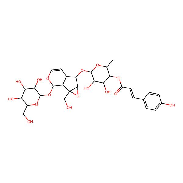 2D Structure of [4,5-Dihydroxy-6-[[2-(hydroxymethyl)-10-[3,4,5-trihydroxy-6-(hydroxymethyl)oxan-2-yl]oxy-3,9-dioxatricyclo[4.4.0.02,4]dec-7-en-5-yl]oxy]-2-methyloxan-3-yl] 3-(4-hydroxyphenyl)prop-2-enoate