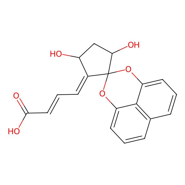 2D Structure of 4-(3',5'-Dihydroxyspiro[2,4-dioxatricyclo[7.3.1.05,13]trideca-1(12),5,7,9(13),10-pentaene-3,2'-cyclopentane]-1'-ylidene)but-2-enoic acid