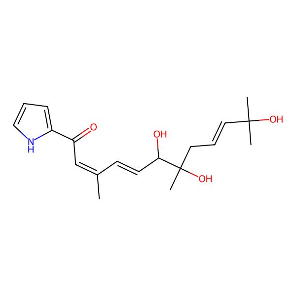 2D Structure of 6,7,11-trihydroxy-3,7,11-trimethyl-1-(1H-pyrrol-2-yl)dodeca-2,4,9-trien-1-one