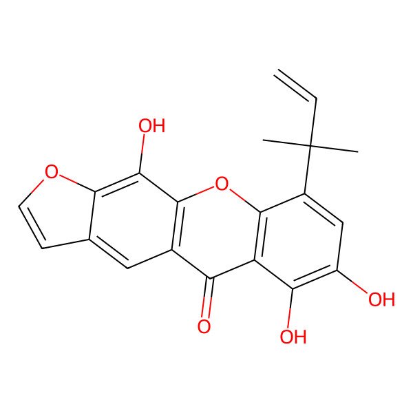 2D Structure of 6,7,11-Trihydroxy-9-(2-methylbut-3-en-2-yl)furo[3,2-b]xanthen-5-one