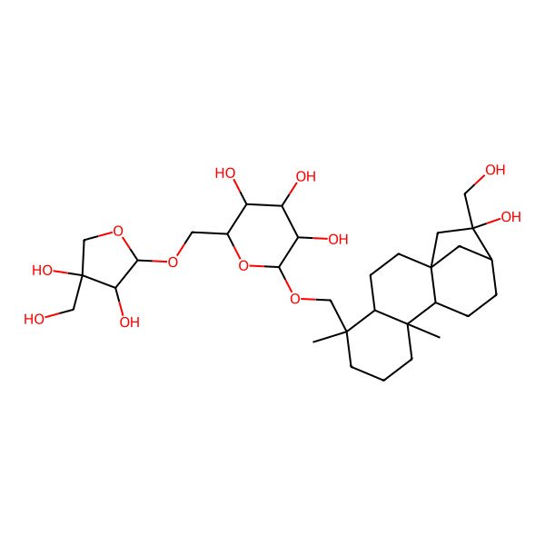 2D Structure of (2R,3S,4S,5R,6R)-2-[[(2R,3R,4R)-3,4-dihydroxy-4-(hydroxymethyl)oxolan-2-yl]oxymethyl]-6-[[(1S,4S,5R,9S,10R,13R,14S)-14-hydroxy-14-(hydroxymethyl)-5,9-dimethyl-5-tetracyclo[11.2.1.01,10.04,9]hexadecanyl]methoxy]oxane-3,4,5-triol