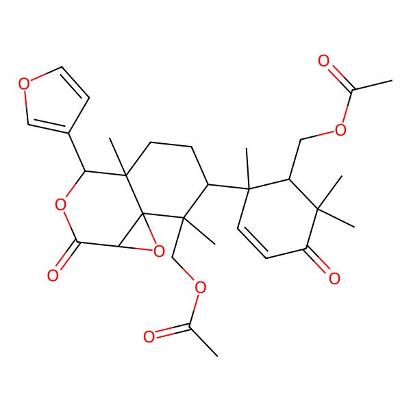 2D Structure of [(1R,2R)-2-[(1aS,4S,4aS,7R,8S,8aS)-8-(acetyloxymethyl)-4-(furan-3-yl)-4a,8-dimethyl-2-oxo-4,5,6,7-tetrahydro-1aH-oxireno[2,3-d]isochromen-7-yl]-2,6,6-trimethyl-5-oxocyclohex-3-en-1-yl]methyl acetate
