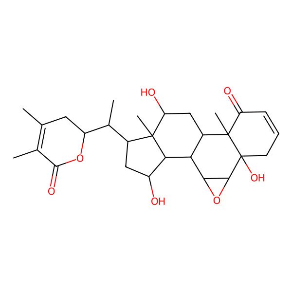 2D Structure of 15-[1-(4,5-Dimethyl-6-oxo-2,3-dihydropyran-2-yl)ethyl]-5,13,17-trihydroxy-10,14-dimethyl-3-oxapentacyclo[9.7.0.02,4.05,10.014,18]octadec-7-en-9-one