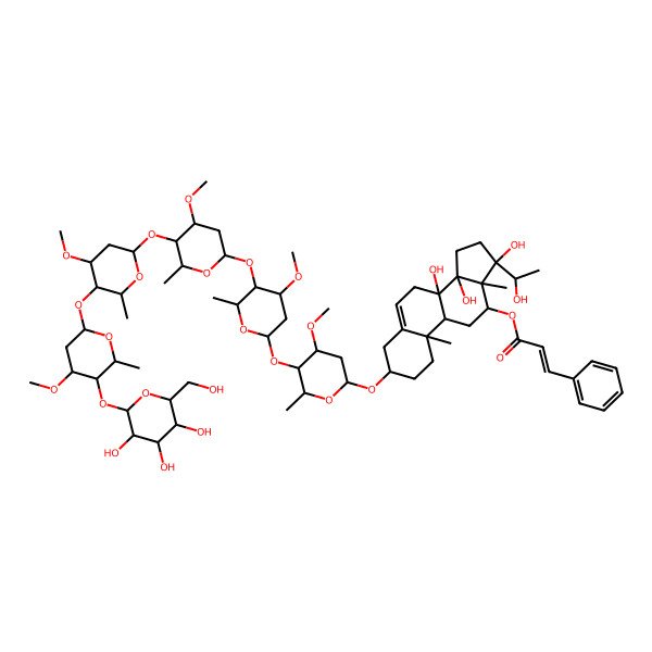 2D Structure of [8,14,17-Trihydroxy-17-(1-hydroxyethyl)-3-[4-methoxy-5-[4-methoxy-5-[4-methoxy-5-[4-methoxy-5-[4-methoxy-6-methyl-5-[3,4,5-trihydroxy-6-(hydroxymethyl)oxan-2-yl]oxyoxan-2-yl]oxy-6-methyloxan-2-yl]oxy-6-methyloxan-2-yl]oxy-6-methyloxan-2-yl]oxy-6-methyloxan-2-yl]oxy-10,13-dimethyl-1,2,3,4,7,9,11,12,15,16-decahydrocyclopenta[a]phenanthren-12-yl] 3-phenylprop-2-enoate