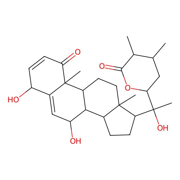 2D Structure of (3R,4S,6S)-6-[(1R)-1-[(4S,7R,8S,9S,10R,13S,14S,17S)-4,7-dihydroxy-10,13-dimethyl-1-oxo-4,7,8,9,11,12,14,15,16,17-decahydrocyclopenta[a]phenanthren-17-yl]-1-hydroxyethyl]-3,4-dimethyloxan-2-one
