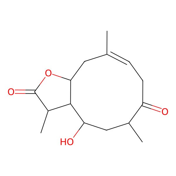 2D Structure of (3R,3aS,4R,6S,9E,11aS)-4-hydroxy-3,6,10-trimethyl-3,3a,4,5,6,8,11,11a-octahydrocyclodeca[b]furan-2,7-dione