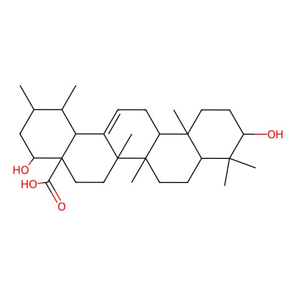 2D Structure of (1S,2R,4S,4aS,6aR,6aS,6bR,8aR,10S,12aR,14bS)-4,10-dihydroxy-1,2,6a,6b,9,9,12a-heptamethyl-2,3,4,5,6,6a,7,8,8a,10,11,12,13,14b-tetradecahydro-1H-picene-4a-carboxylic acid