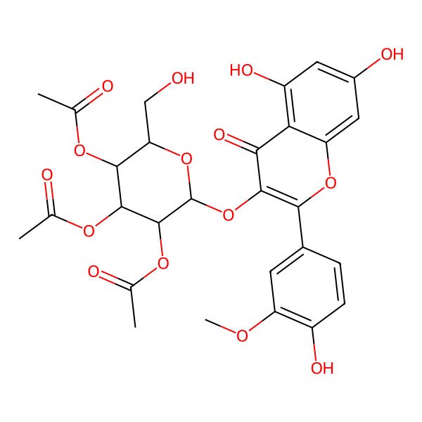 2D Structure of [(2R,3R,4R,5S,6S)-4,5-diacetyloxy-6-[5,7-dihydroxy-2-(4-hydroxy-3-methoxyphenyl)-4-oxochromen-3-yl]oxy-2-(hydroxymethyl)oxan-3-yl] acetate