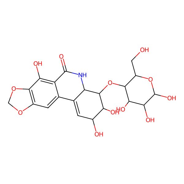 2D Structure of 2,3,7-trihydroxy-4-[4,5,6-trihydroxy-2-(hydroxymethyl)oxan-3-yl]oxy-3,4,4a,5-tetrahydro-2H-[1,3]dioxolo[4,5-j]phenanthridin-6-one