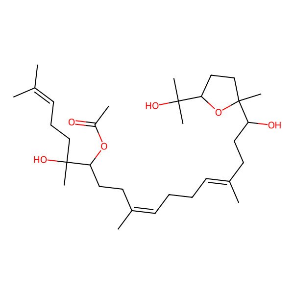 2D Structure of [6,18-Dihydroxy-18-[5-(2-hydroxypropan-2-yl)-2-methyloxolan-2-yl]-2,6,10,15-tetramethyloctadeca-2,10,14-trien-7-yl] acetate