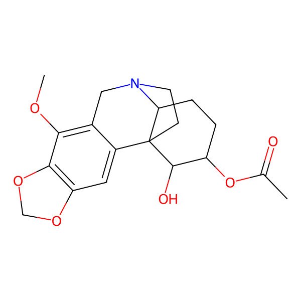 2D Structure of (17-Hydroxy-9-methoxy-5,7-dioxa-12-azapentacyclo[10.5.2.01,13.02,10.04,8]nonadeca-2,4(8),9-trien-16-yl) acetate