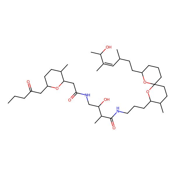 2D Structure of (2S,3R)-3-hydroxy-N-[3-[(2R,3S,6S,8S)-8-[(E,3S,6S)-6-hydroxy-3,5-dimethylhept-4-enyl]-3-methyl-1,7-dioxaspiro[5.5]undecan-2-yl]propyl]-2-methyl-4-[[2-[(2S,3S,6R)-3-methyl-6-(2-oxopentyl)oxan-2-yl]acetyl]amino]butanamide