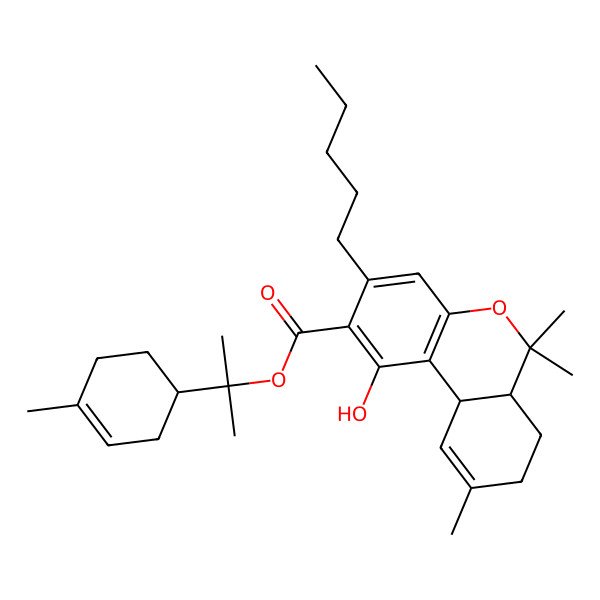 2D Structure of 2-(4-Methylcyclohex-3-en-1-yl)propan-2-yl 1-hydroxy-6,6,9-trimethyl-3-pentyl-6a,7,8,10a-tetrahydrobenzo[c]chromene-2-carboxylate