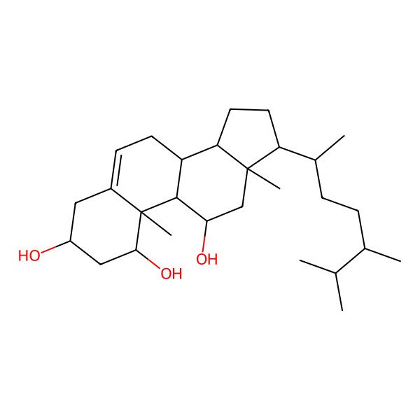2D Structure of (1S,3R,8S,9S,10R,11R,13R,14S,17R)-17-[(2R,5R)-5,6-dimethylheptan-2-yl]-10,13-dimethyl-2,3,4,7,8,9,11,12,14,15,16,17-dodecahydro-1H-cyclopenta[a]phenanthrene-1,3,11-triol