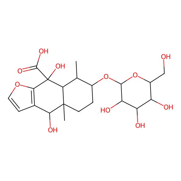 2D Structure of 4,9-Dihydroxy-4a,8-dimethyl-7-[3,4,5-trihydroxy-6-(hydroxymethyl)oxan-2-yl]oxy-4,5,6,7,8,8a-hexahydrobenzo[f][1]benzofuran-9-carboxylic acid