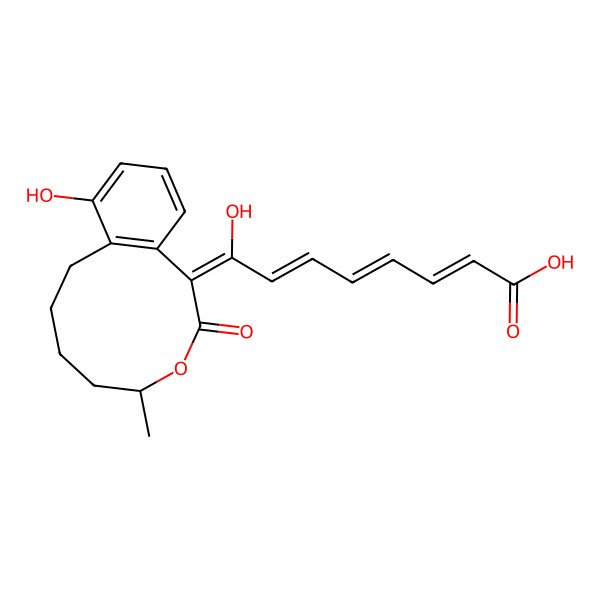 2D Structure of 8-hydroxy-8-(9-hydroxy-4-methyl-2-oxo-5,6,7,8-tetrahydro-4H-3-benzoxecin-1-ylidene)octa-2,4,6-trienoic acid